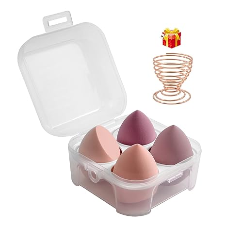 4 Pcs Makeup Sponges Blender Set - Beauty Blenders for Foundation with Case and Holder - Flawless for Liquid, Cream, and Powder - Multi-colored Makeup Sponges (4PCS Pink)
