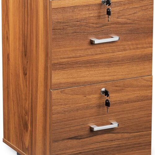 VINGLI 2-Drawer File Cabinet with Lock - Wood Grain Walnut File Cabinet for Letter-Size File Folders with Tabs - Under Desk Rolling File Cabinet for Home Office - Mobile Filing Cabinet Printer Stand