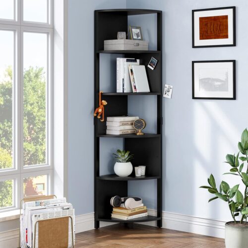 YITAHOME 6-Tier Corner Shelf - 68.8" Tall Modern Free Standing Zigzag Corner Bookshelf - 6 Shelf Display Corner Bookcase - Open Small Book Shelves for Living Room, Home Office, Small Space - Black
