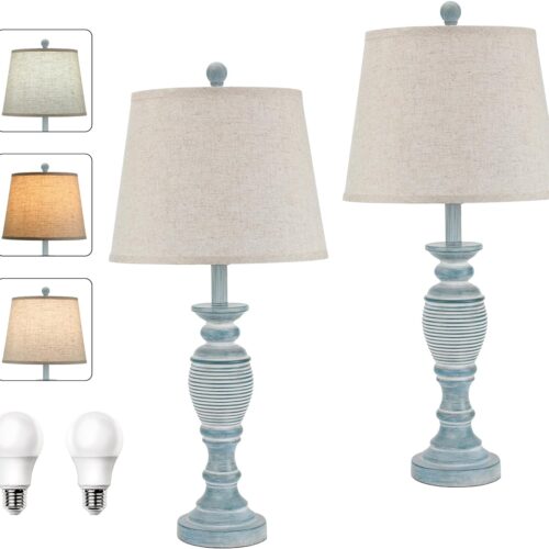 NISSAFORS 28" Table Lamps Set of 2 - 3 Color Temperatures (2700K/4000K/6500K) - Nightstand Lamps with Rotary Switch - Farmhouse Bedside Lamps for Bedroom, Living Room, Office - LED Bulb Included