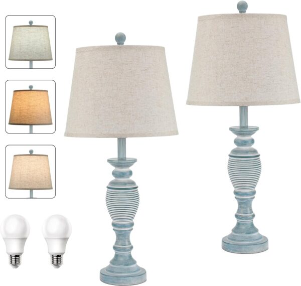 NISSAFORS 28" Table Lamps Set of 2 - 3 Color Temperatures (2700K/4000K/6500K) - Nightstand Lamps with Rotary Switch - Farmhouse Bedside Lamps for Bedroom, Living Room, Office - LED Bulb Included 1