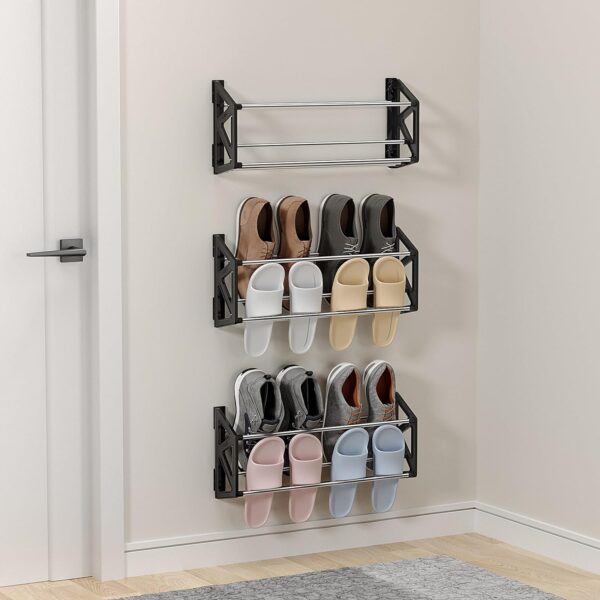 DEYILIAN Hanging Shoe Rack for RV Organization and Storage - 3 Pack Wall Shoe Rack with Sticky Adhesive Strips - Slim Shoe Rack, Shoe Holder - Space Saving Wall Mount Shoe Rack for Camper - Shoe Shelf in Black 1