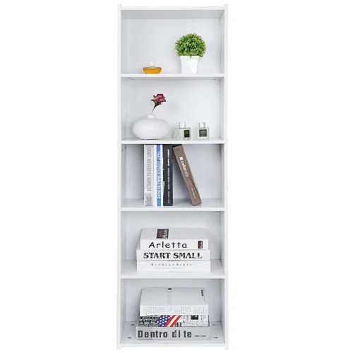 HomGarden 5-Tier Open Shelf Bookcase - Narrow Freestanding Bookshelf Storage with Adjustable Shelves - Ideal for Living Room, Home Office - White Finish