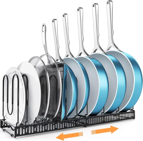 ORDORA Pots and Pans Organizer Rack - Expandable Cutting Board and Pot Lid Holder with 10 Adjustable Dividers - Kitchen Cabinet Storage and Organization 1
