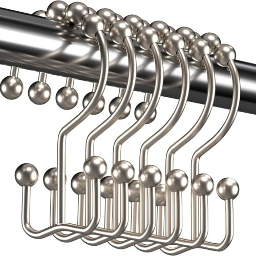a1 Titanker Rust Resistant Metal Shower Curtain Hooks - Double Glide Rings for Bathroom Rods, Set of 12, Nickel
