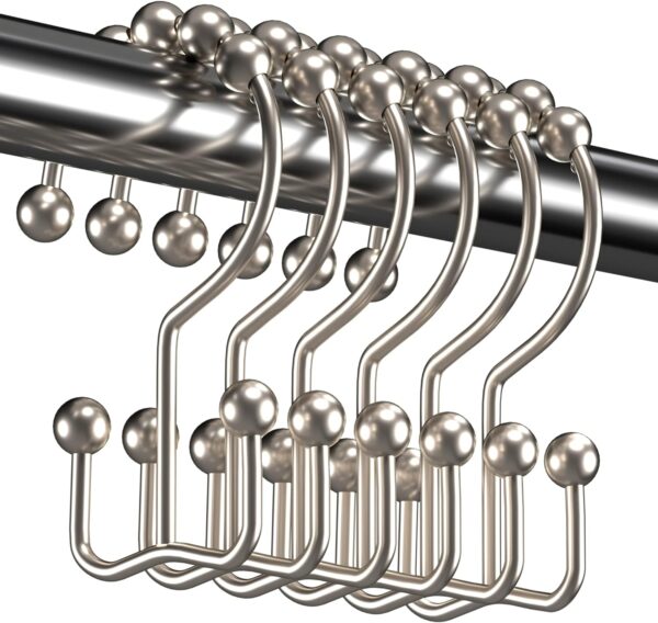 Titanker Rust Resistant Metal Shower Curtain Hooks - Double Glide Rings for Bathroom Rods, Set of 12, Nickel 1
