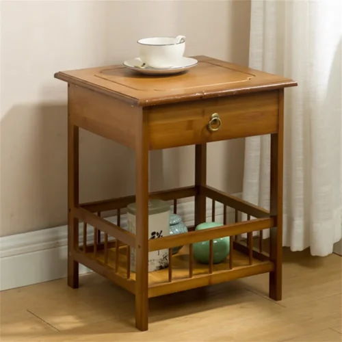 a1 Bamboo End Side Bedside Table Nightstand with Drawer & Bottom Shelf - Bedroom Decor