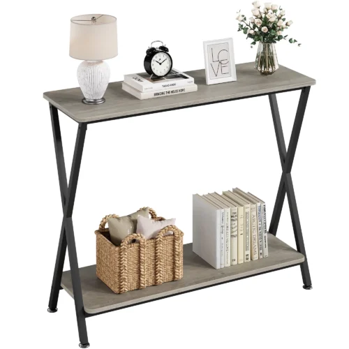 a1 WhizMax Industrial Console Table - Narrow Sofa Table with Shelves - Entrance Table for Entryway, Hallway, Living Room, Foyer, Corridor, Office - Grey