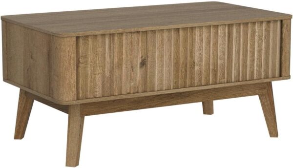 Mopio Brooklyn Mid-Century Modern Lift Top Coffee Table - Waveform Panel with Hidden Storage - Sleek Curved Profile Lift Tabletop Dining Table (Golden Oak, Coffee Table) 1