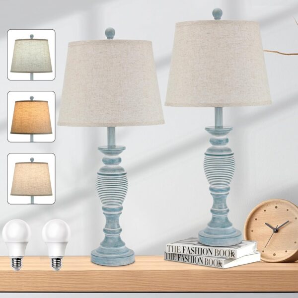 NISSAFORS 28" Table Lamps Set of 2 - 3 Color Temperatures (2700K/4000K/6500K) - Nightstand Lamps with Rotary Switch - Farmhouse Bedside Lamps for Bedroom, Living Room, Office - LED Bulb Included 2