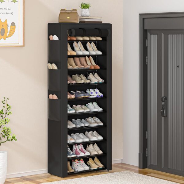 OYREL Large Shoe Rack - Black - 6 Side Pockets - 23.6" Wide x 11.4" Deep x 68.9" Tall - Holds 36-41 Pairs of Shoes 2