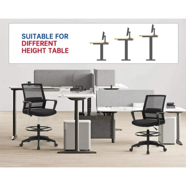 Drafting Chair Tall Office Chair - Adjustable Height with Lumbar Support, Arms, Footrest - Mid Back Desk Chair - Swivel Rolling Mesh Computer Chair for Adults - Standing Desk Drafting Stool (Black) 3