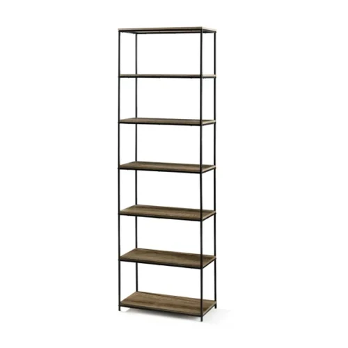 a3 Mainstays 6-Shelf Metal Frame Bookcase - Rustic Brown