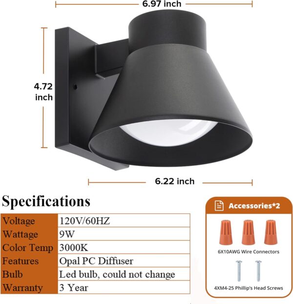 UME 2 Pack LED Outdoor Wall Light Fixtures - Black Front Porch Wall Mount Lighting - Exterior Waterproof Lantern - Anti-Rust Farmhouse Barn Wall Sconce for Patio, Doorway, Garage 3