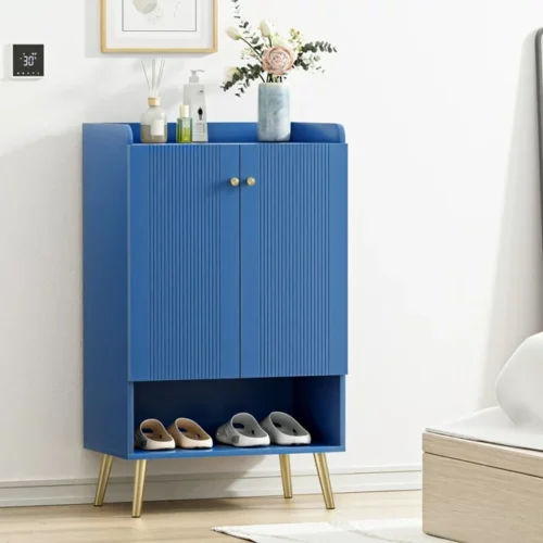 Eumyviv Modern Shoe Cabinet - Free Standing Shoe Racks Storage Cabinet with 2 Doors and Open Shelf - Ideal for Entryway, Hallway - Blue GS002