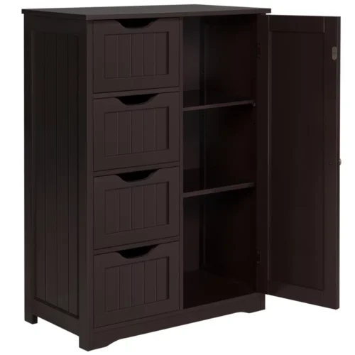 c Alden Design Wooden Bathroom Storage Cabinet with 4 Drawers & Cupboard - Espresso