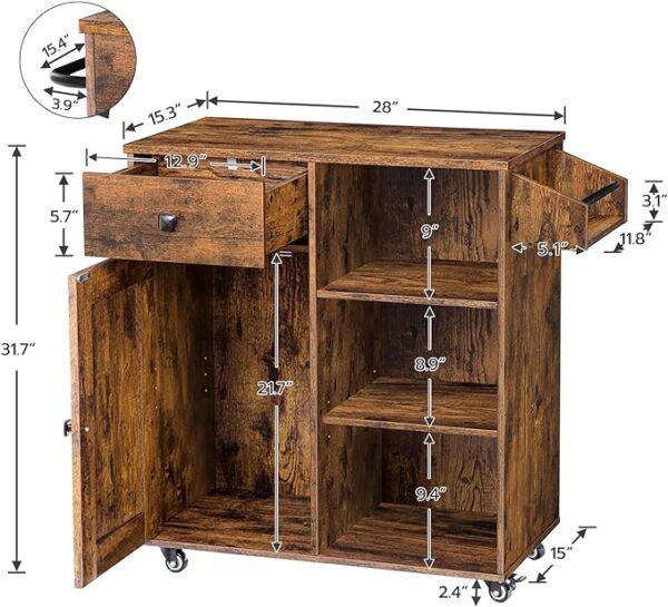 HOOBRO Kitchen Island, Storage Cabinet with Drawer, Kitchen Cart with Spice and Towel Rack, Space-Saving Design, Easy Assembly, for Living Room, Rustic Brown BF12ZD01 3