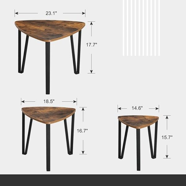 VASAGLE Nesting Coffee Tables, End Tables Set of 3 for Living Room or Bedroom, Industrial Small Stacking Side Tables with Metal Frame for Couch, Rustic Brown and Black - ULNT13X, 23.1 x 23.1 x 17.7 Inches 3