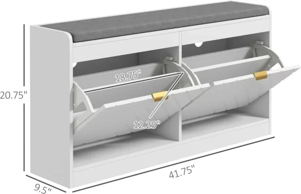 Shoe Bench - Entryway Bench with 2 Flip Drawers, Seating Cushion, and 2 Vents 3