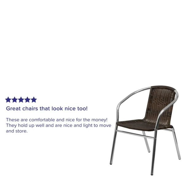 Flash Furniture 4 Pack Commercial Aluminum and Dark Brown Rattan Indoor-Outdoor Restaurant Stack Chair 3