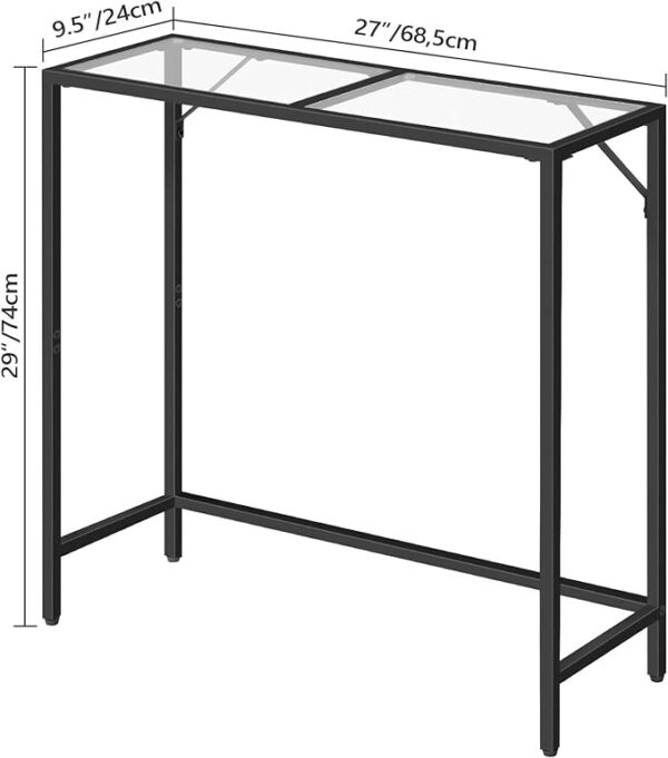 MAHANCRIS 27" Narrow Console Table, Tempered Glass Entryway Table with Metal Frame, Adjustable Feet, Industrial Style for Entrance, Living Room, Hallway, Balcony - Black CTH68B01 3
