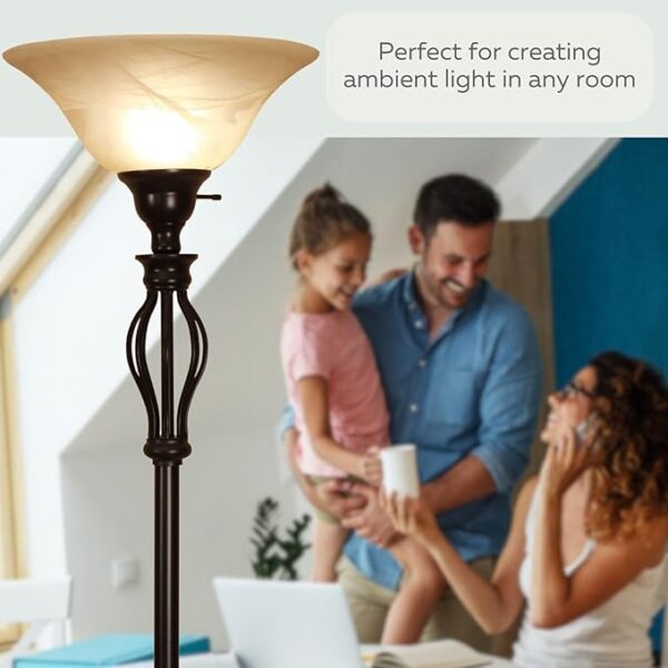 LIGHTACCENTS Bronze Floor Lamp with Alabaster Glass Bowl Shade - Torchiere Floor Lamp, Tall Traditional Iron Scrollwork Lamp for Living Room Decor 3