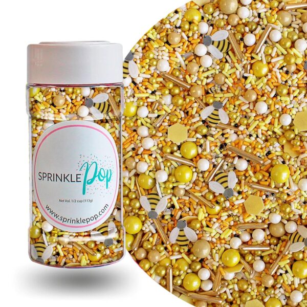 Yellow Gold Sprinkles With Bees And Honeycomb Wafer Papers