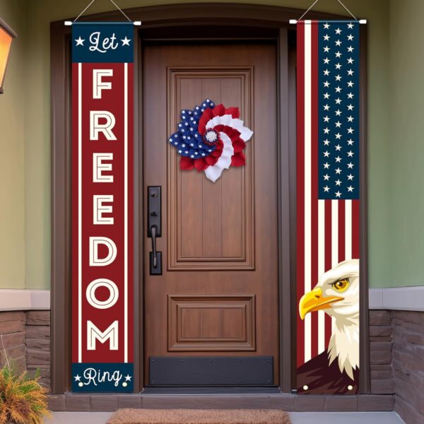 Patriotic Decorations of Hanging American Flag Banners Porch Signs 12 x 71 in for Memorial Day Independence Day 2