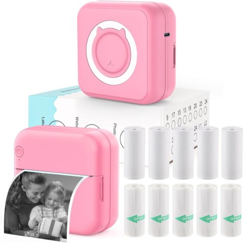 1 Wireless Mini Sticker Printer with 10 Rolls Thermal Paper for iOS&Android