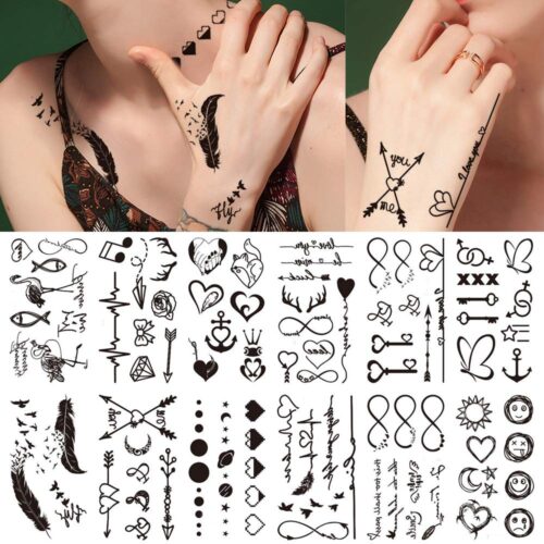 30 Sheets Fake Black Tiny Temporary Tattoo