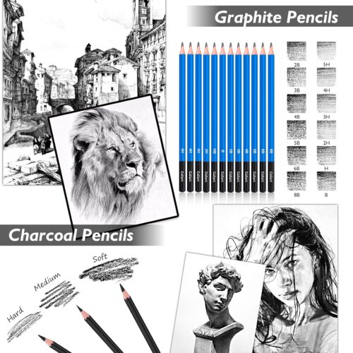 2 Art Supplies Sketching Kit with 100 Sheets 3-Color Sketch Book