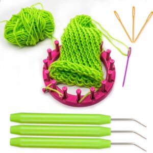 Knitting Loom Hook Crochet Needle Hook with Convenient Rubber Handles and Large Eye Plastic Sewing Needles for Knifty Knitting Knitter Crafts