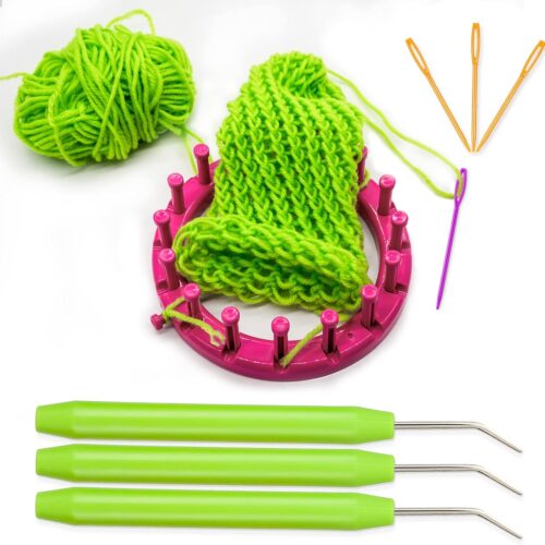 2 Knitting Loom Hook Crochet Needle Hook with Convenient Rubber Handles and Large Eye Plastic Sewing Needles for Knifty Knitting Knitter Crafts