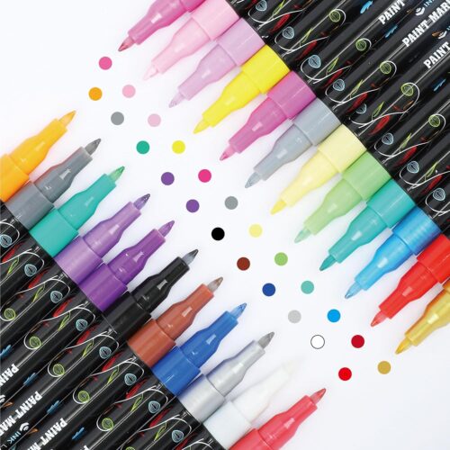 2 crylic Paint Pens Extra Fine Point Paint Markers 24 Vibrant Colors for Rock Fabric Wood Glass Canvas Ceramic