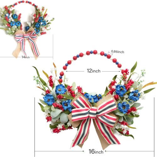 Red White and Blue Independence Day Floral Burlap Bow Wreath