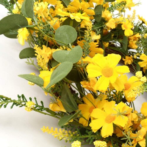 Artificial Spring Wreath 22 Inch Summer Wreaths for Front Door Yellow Daisy Wreath
