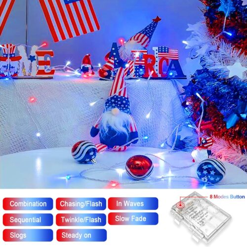 2 8 Modes Patriotic Decorations Lights for Indoor Outside Independence Day American Flag Holiday