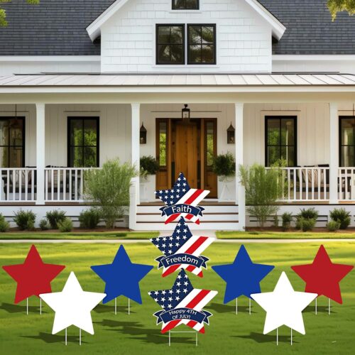 2 Red White Blue Stars - Memorial Day Independence Day Yard Decorations