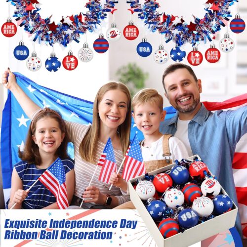 Garland with Ball Ornaments Decoration Patriotic Red White Blue Tree Ball Ornament Independence Day