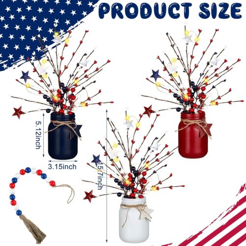 July 4th Mason Jar Independence Day Table Centerpiece Patriotic Mason Jar Table Decoration July 4th Mason Jar