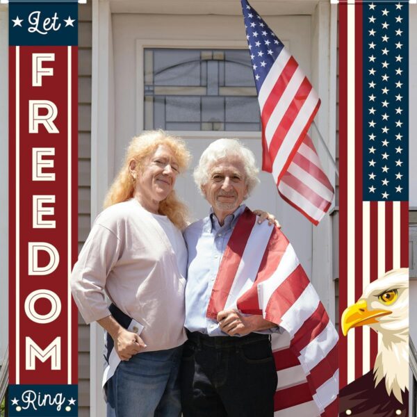 Patriotic Decorations of Hanging American Flag Banners Porch Signs 12 x 71 in for Memorial Day Independence Day 1