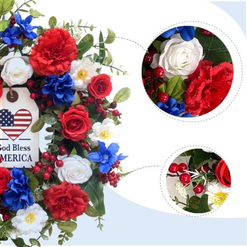 July Wreath Patriotic Wreath Independence Day Wreath for Front Door