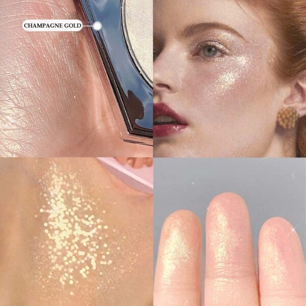 Shimmer Pearl Champagne Gold Highlighter Makeup Contour Palette,Face Illuminator Highlighter, Blush and Makeup Highlighter Bronzer Palette 4
