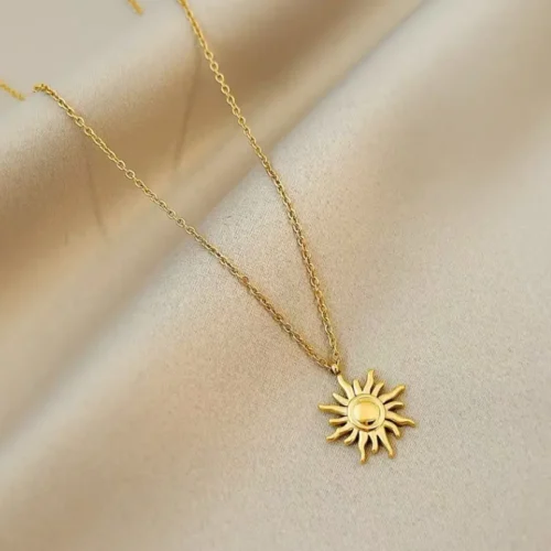 Stainless Steel Sun Charm Pendant Necklace