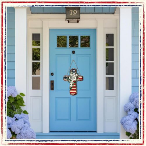 2 4th of July Hanging Door Sign Wooden Independence Day Decorations