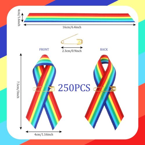 Ribbon Rainbow Pins Gay Pride Ribbon with Safety Pins Bulk