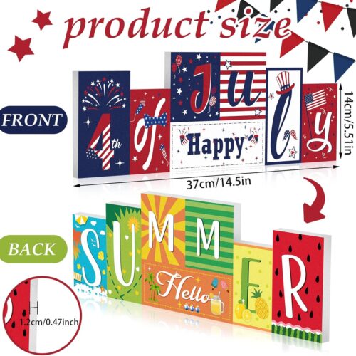 Reversible Summer Wooden Table Sign Double Sided Summer and Happy 4th of July Tabletop Sign Decor