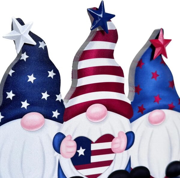 July 4th Memorial Day Decoration Farmhouse Tiered Tray Sign for Home Independence Day, July 4th Patriotic Decor Gnomes American Flag Decorations, Gold Bless America Table Centerpiece 3