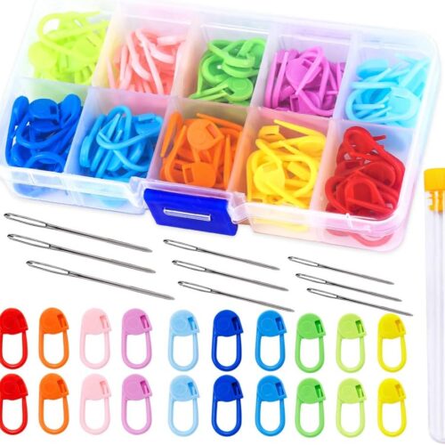 61ar9GJjfiL._AC_SL1001_ Mayboos 120 Pcs Knitting Crochet Stitch Markers, Colorful Knitting Markers Crochet Clips with 9 Pieces Big Eye Sewing Needles, Knitting Stitch Locking Clips Crochet Pins with Storage Box