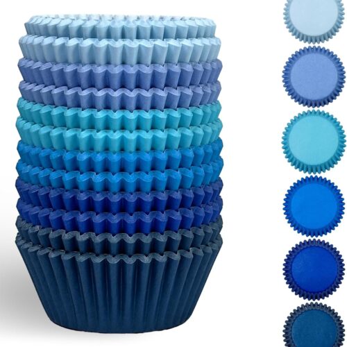 71B-eqgqFTL._AC_SL1500_ qiqee 300 Counts Cupcake Liners Cupcake Cups Food Grade 6 Solid Blue Colors Cupcake Papers Muffin Baking Cups Cupcake Wrappers (Standard Size)